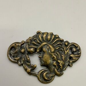 Art Nouveau Vintage Brass Brooch with Woman's Profile
